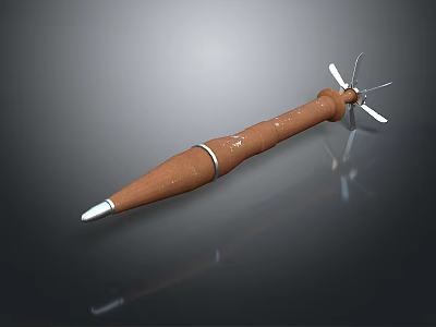 Brown Long Shaft Tool With Silver Propeller Blades Middle Ring And Tip 3d model
