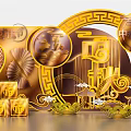 Traditional Mid-Autumn Festival Golden Decorations With Moon Fan And Fortune Characters