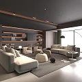 Modern Living Room Interior With Sofa Coffee Table Set Bookshelves And Floor Lamp