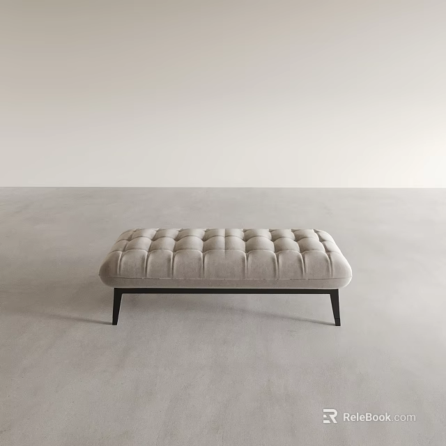 Light Gray Tufted Upholstered Bench With Slim Black Legs In Modern Minimalist Style 3d model 