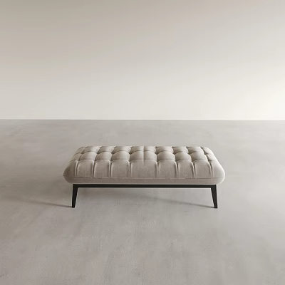 Light Gray Tufted Upholstered Bench With Slim Black Legs In Modern Minimalist Style 3d model