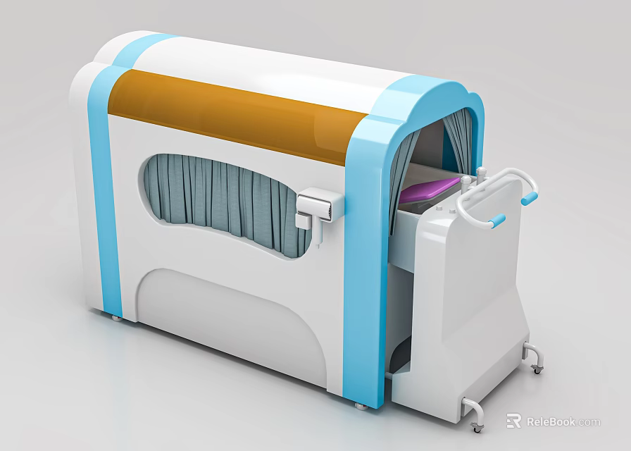 Blue and White Medical Device With Orange Top And Curtain Therapy Chamber 3d model 