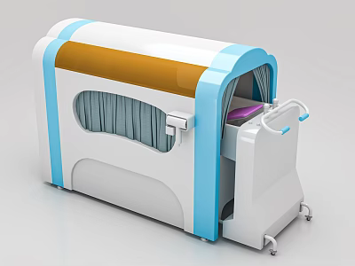 Blue and White Medical Device With Orange Top And Curtain Therapy Chamber 3d model