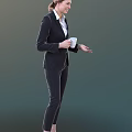 Business Woman In Black Suit Holding White Cup Gesturing With Extended Hand