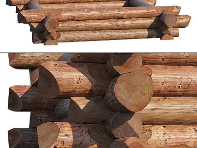 Natural Wooden Log Construction Components With Stacked Design And Rustic Texture 3d model