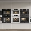 Multiple Kitchen Ovens Neatly Arranged In White Cabinets For Modern Kitchen 3d model