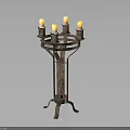 Vintage Metal Candelabra With Four Lit Candles And Ornate Stand Base
