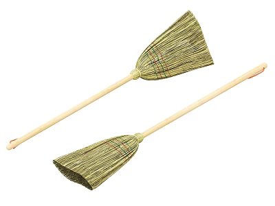 Two Natural Fiber Household Brooms With Wooden Handles For Home Cleaning 3d model