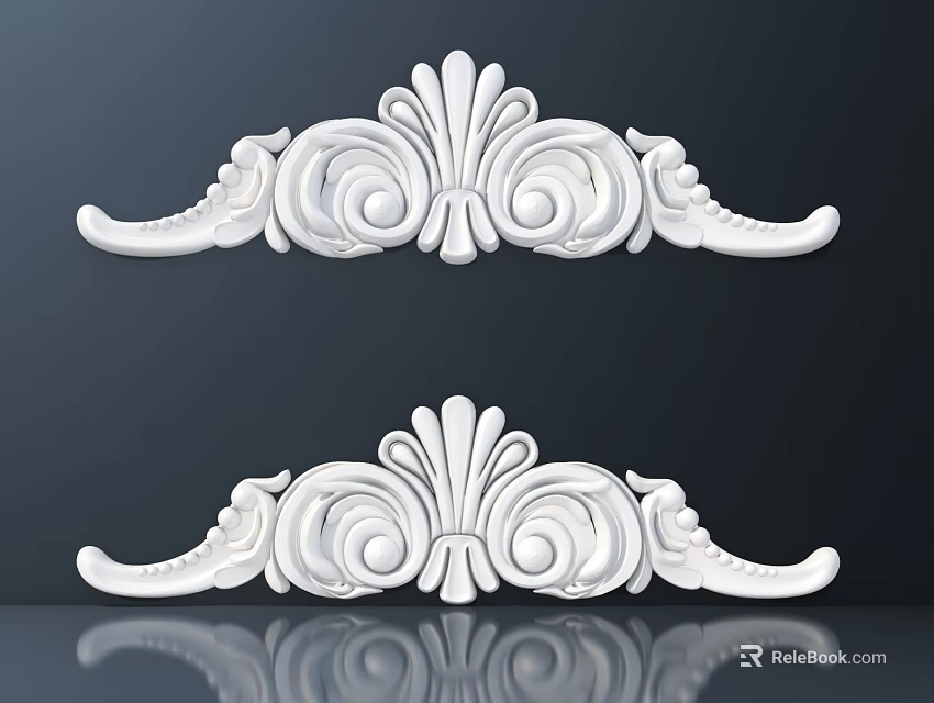 White Carved Decorative Ornament With Intricate Scroll Patterns And Symmetrical Design 3d model