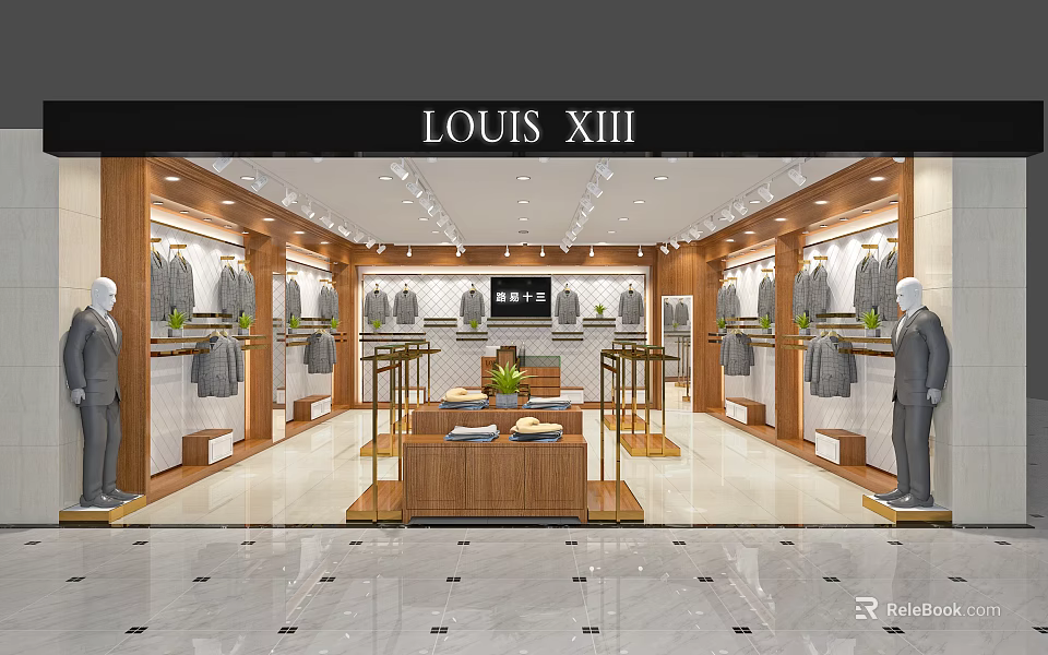 Louis XIII Clothing Store Interior With Mannequins Display Racks And Marble Flooring 3d model 