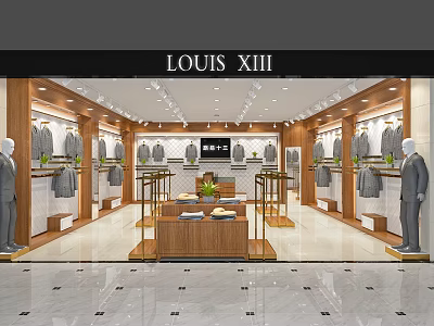 Louis XIII Clothing Store Interior With Mannequins Display Racks And Marble Flooring 3d model
