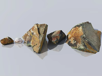 Natural Stone and Rustic Wood Pieces with Various Colors Shapes and Textured Surfaces 3d model