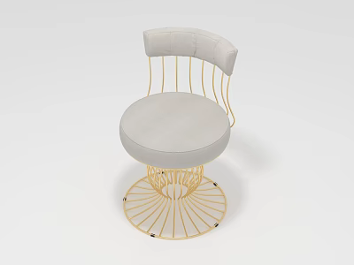 Modern Leisure Chair With Golden Metal Frame Round Light Colored Cushion And Curved Backrest 3d model