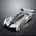 Futuristic White Race Car With Teal Stripes And Sleek Aerodynamic Rear Wing Design
