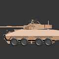Armored Military Vehicle With Sand Colored Exterior 6x6 Wheels Mounted Weapons And Antennas