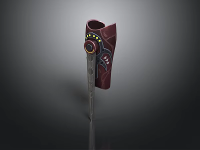 Fantasy Character Creature Battle Axe With Maroon Handle Black Patterns And Yellow Dots 3d model