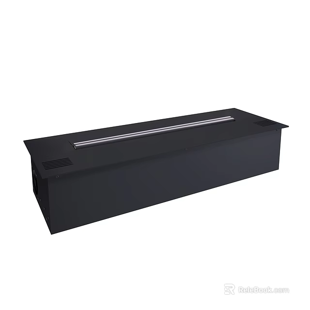 Modern Black Linear Fireplace With Sleek Surface And Side Vents Design 3d model 
