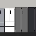 Multiple Modern Refrigerator Models With White Black And Stainless Steel Finishes For Kitchen