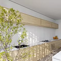 Modern Restaurant Kitchen With Open Concept Wooden Cabinets And Marble Countertop
