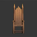 Rustic Wooden Chair With Pointed Top Backrest And Armrests In Brown Finish