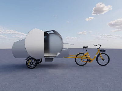 Yellow Bicycle With Open Silver Trailer And Modern Outdoor Functional Design 3d model