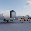 Yellow Bicycle With Open Silver Trailer And Modern Outdoor Functional Design