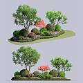 Bush Landscape Design With Pruned Bushes Trees Red Foliage And Green Lawn