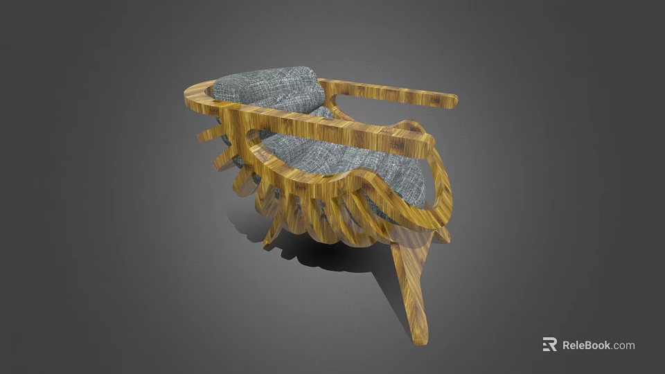Unique Design Single Sofa With Curved Wooden Frame And Gray Fabric Cushions 3d model 