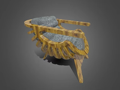 Unique Design Single Sofa With Curved Wooden Frame And Gray Fabric Cushions 3d model
