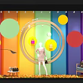 Fashion Shop Window Display with Colorful Circular Decorations Mannequin in Dress Handbags and Fall Leaves