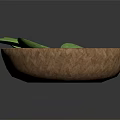 Natural Wicker Bowl Containing Fresh Green Cactus Leaves For Household Use
