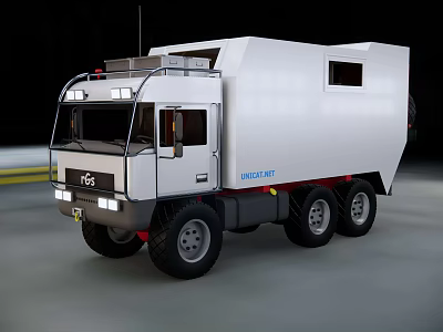 White UNICAT TGS Utility Vehicle With Six Wheels Off Road And Roof Equipment 3d model