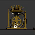Ornate Golden Mechanical Model With Scroll Drum Gear Wheels And Wooden Base