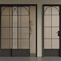 Modern Black Frame Sliding Doors With Grid Glass And Arched Top Design