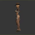 3D Female Cowboy Character In Leather Armor Outfit With Cowboy Hat And Belt Holster