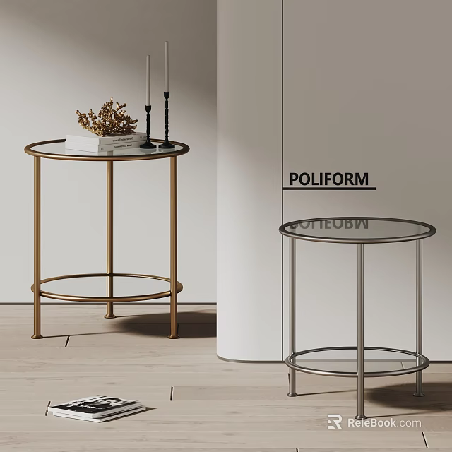 Modern Round Side Tables With Gold And Silver Metal Frames And Glass Tops 3d model 