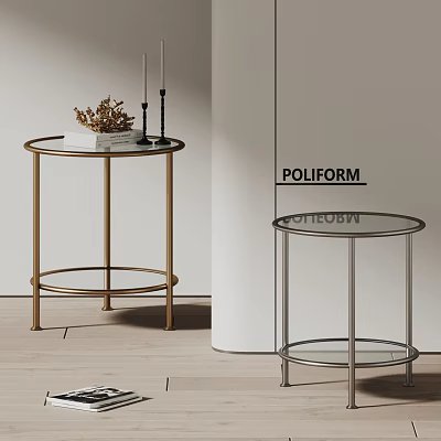 Modern Round Side Tables With Gold And Silver Metal Frames And Glass Tops 3d model