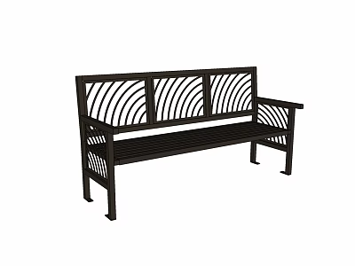 Black Metal Outdoor Bench with Striped Backrest for Garden Patio Seating 3d model