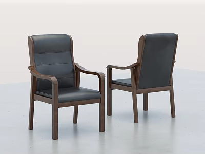 Modern Office Chairs With Black Leather Seats And Wooden Frame Design 3d model