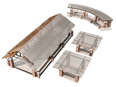 Modern new Chinese pavilion Four-corner pavilion Courtyard pavilion Building Slope Roof Grille Pavilion Special-shaped Corridor Landscape Pavilion model