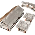 Modern Outdoor Pergola Structures With Metal Roofing And Grid Panels
