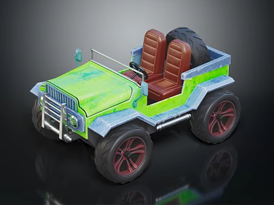 Green Off road Toy Car With Brown Seats Large Wheels And Open Design 3d model