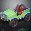 Green Off road Toy Car With Brown Seats Large Wheels And Open Design