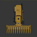 Yellow Agricultural Harvester With Large Front Cutting Blades And Cab