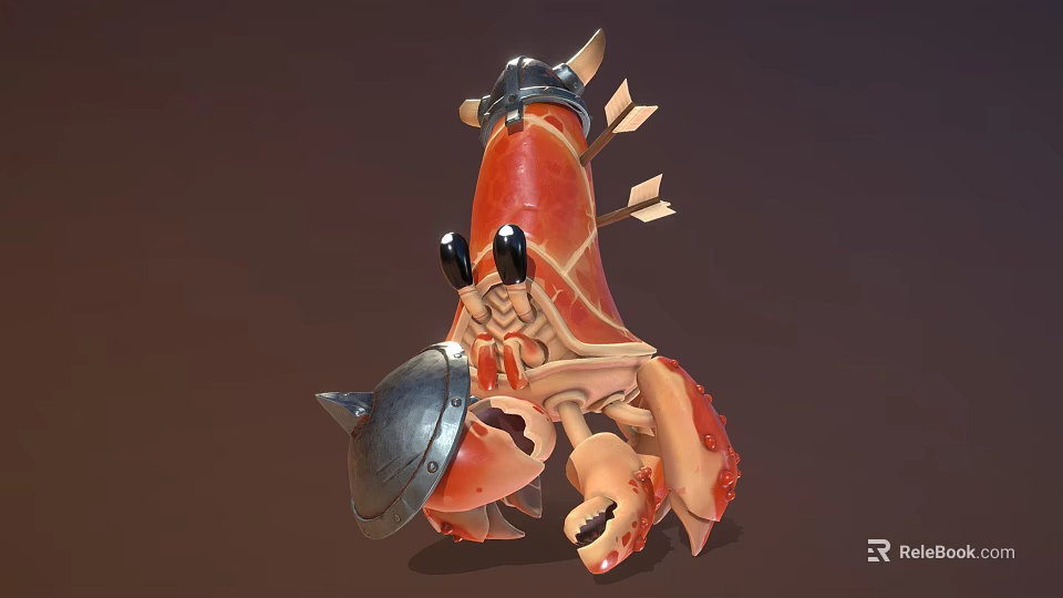 Red Armored Lobster With Helmet And Arrows In Aquatic Creature Design 3d model 