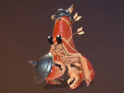 Red Armored Lobster With Helmet And Arrows In Aquatic Creature Design 3d model