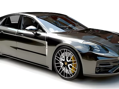 Modern Black Sedan With Sleek Design Sporty Wheels And Yellow Brake Calipers 3d model
