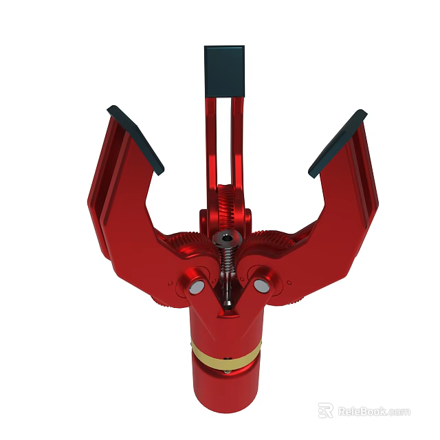 Red Mechanical Tool With Symmetric Red Arms And Metal Spring Components 3d model