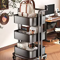 Multi Tier Rolling Storage Rack with Magazines Camera And Books in Modern Office Workspace