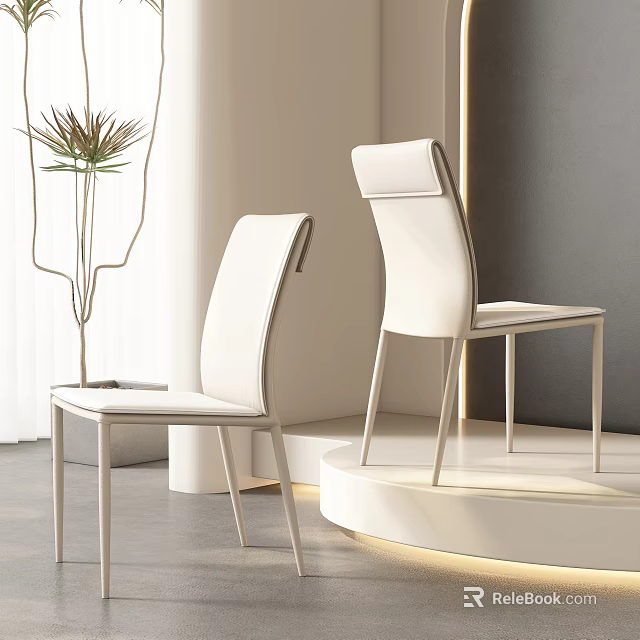 Modern White Leather Dining Chairs With Metal Legs In Minimalist Interior Setting 3d model 